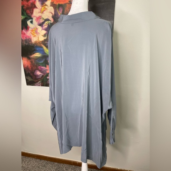 Lovely 100% SILK Eileen Fisher Gray Oversize Dolman Tunic Blouse Asymmetric XL - Picture 5 of 9
